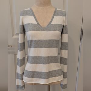 GAP Factory Gray and White V-Neck Sweater